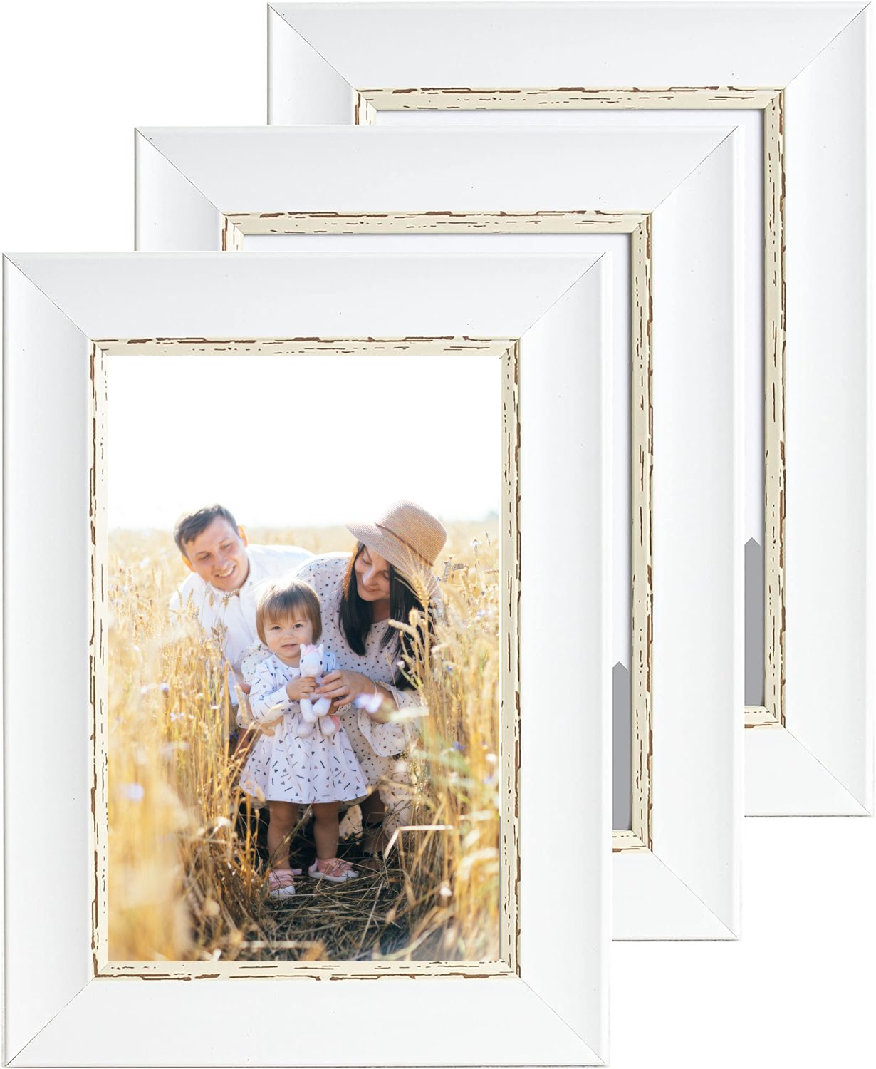 6 x 4 Picture Frame, Set of 3, Vintage White, Photo Frame, 6” x 4” (15cm x 10cm) - Daily Buy