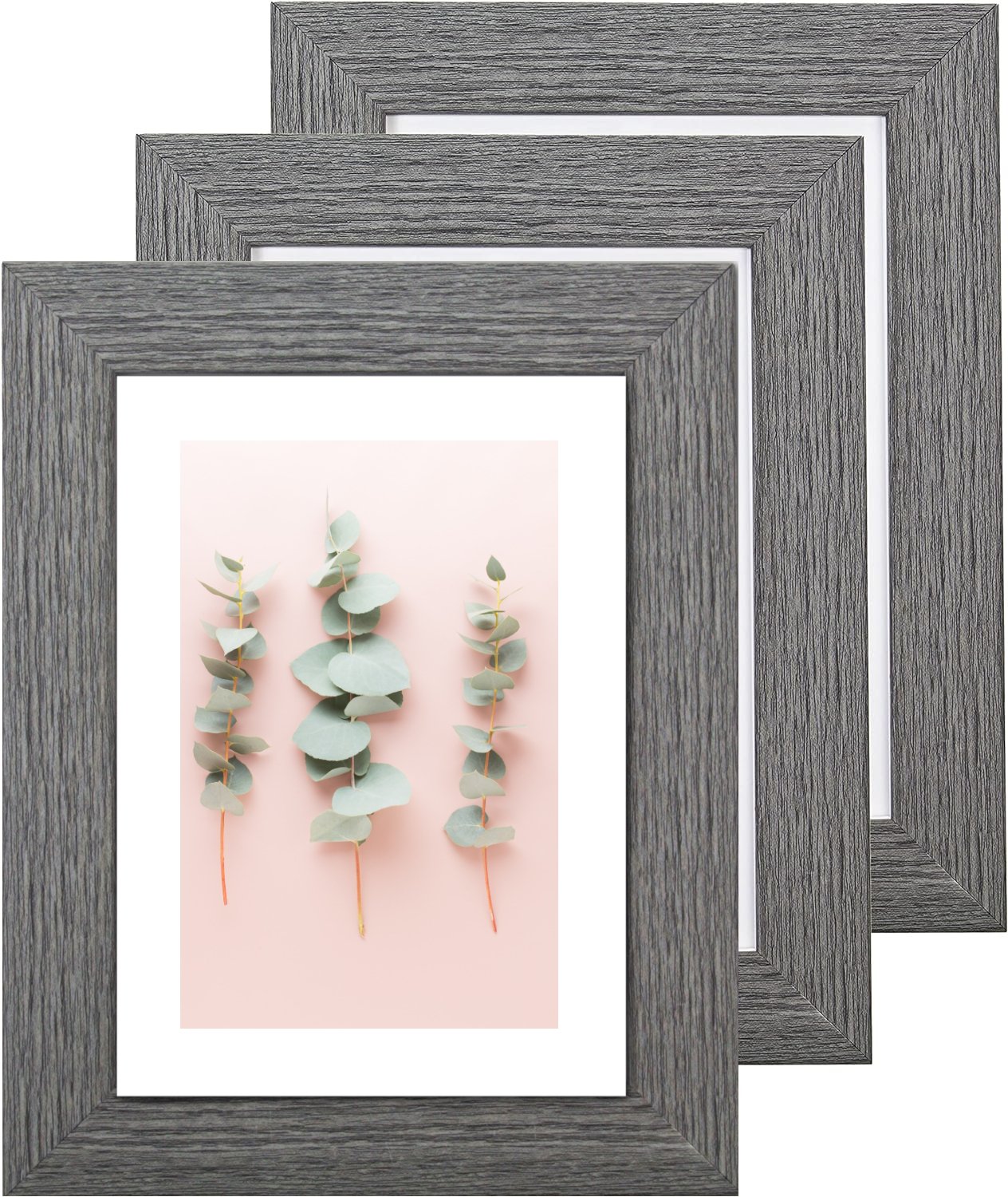 7 x 5 Picture Frame with Card Mount, Set of 3, Dark Grey, Photo Frame, 7” x 5” (13cm x 18cm) - Daily Buy