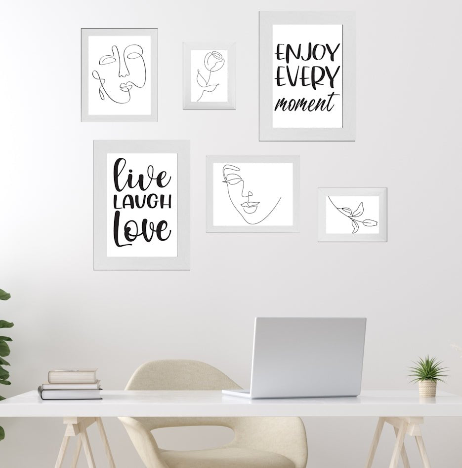 Collage Picture Frame Set, 6 Pieces, White, A4, 8" x 10" and 7" x 5", Photo Frames - Daily Buy