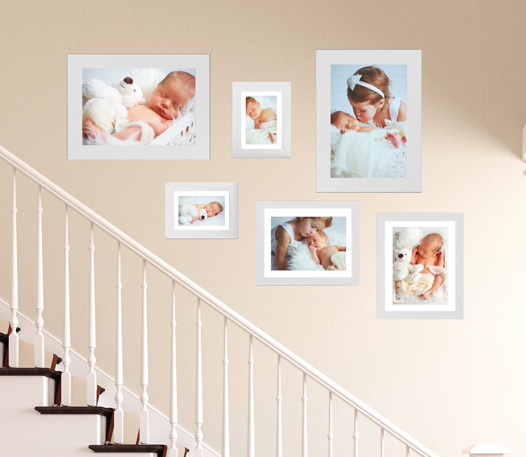 Collage Picture Frame Set, 6 Pieces, White, A4, 8" x 10" and 7" x 5", Photo Frames - Daily Buy