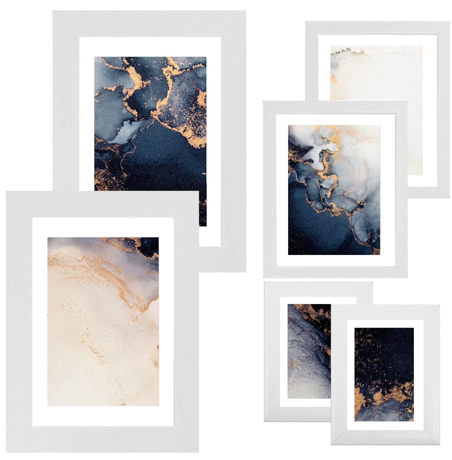 Collage Picture Frame Set, 6 Pieces, White, A4, 8" x 10" and 7" x 5", Photo Frames - Daily Buy