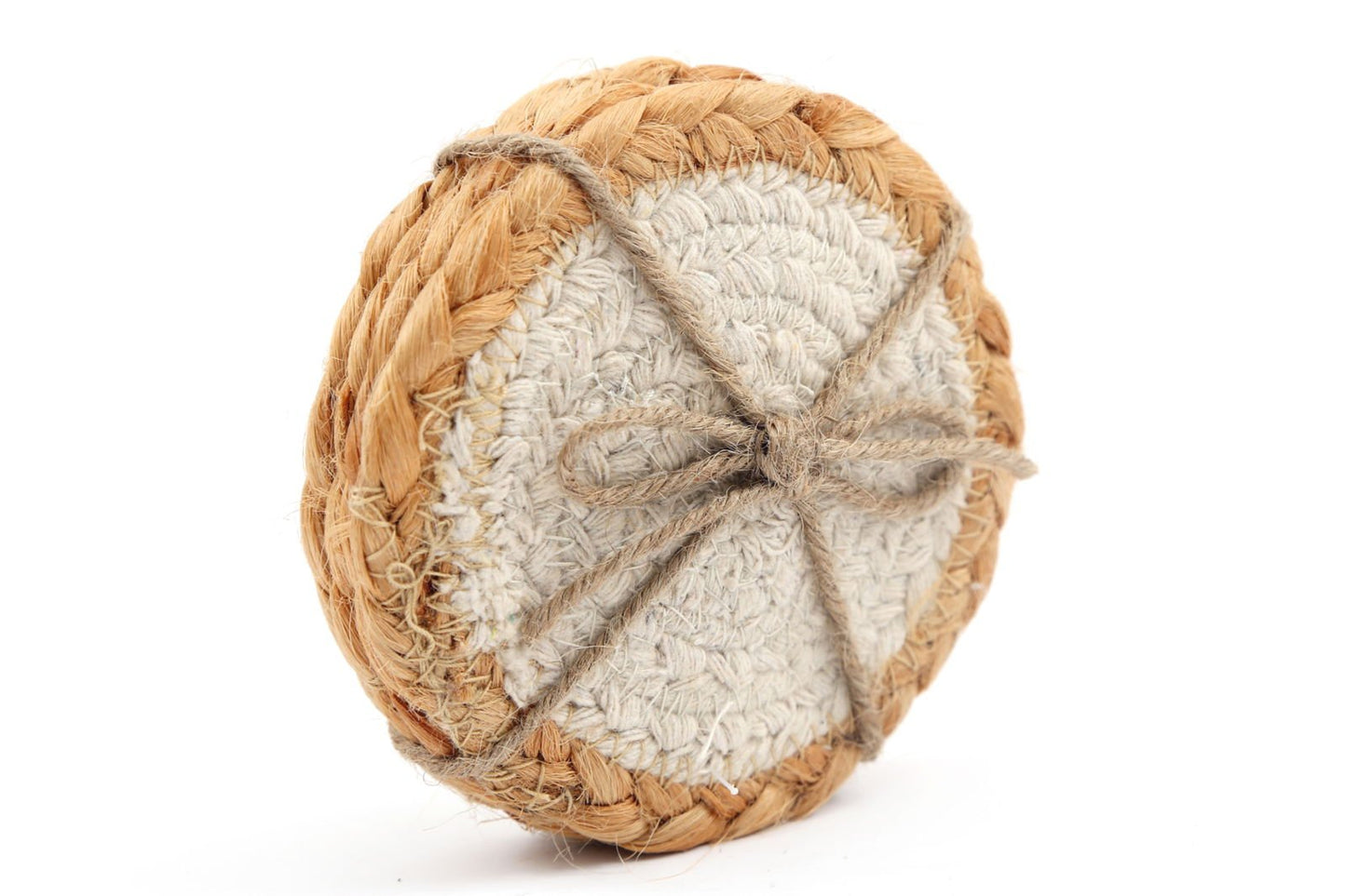 Set of Four Braided Round Jute and Cream Coaster - Daily Buy