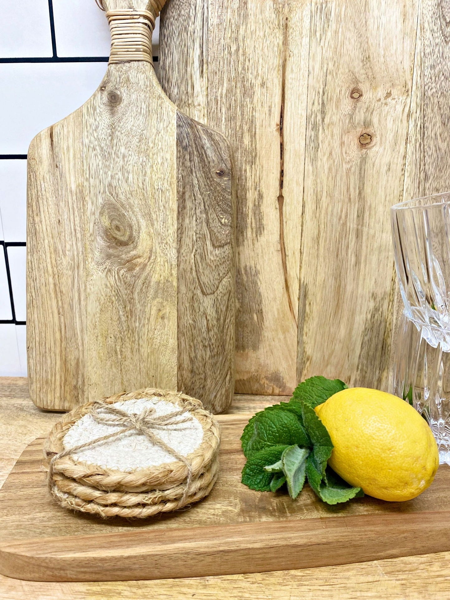 Set of Four Braided Round Jute and Cream Coaster - Daily Buy