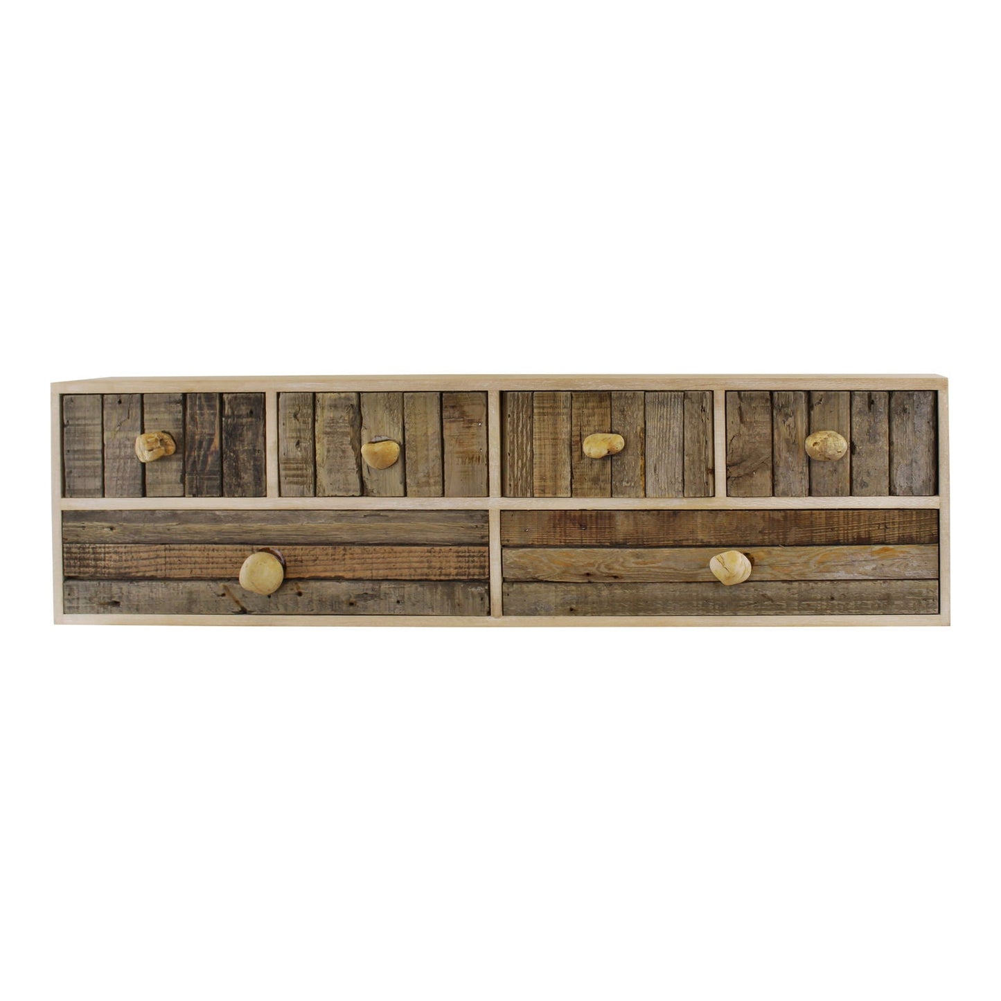 6 Drawer Unit, Driftwood Effect Drawers With Pebble Handles, Freestanding or Wall Mountable - Daily Buy