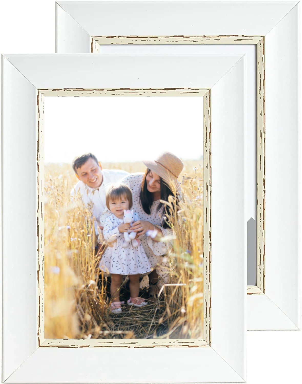 6 x 4 Picture Frame, Set of 2, Vintage White, Photo Frame, 6” x 4” (15cm x 10cm) - Daily Buy