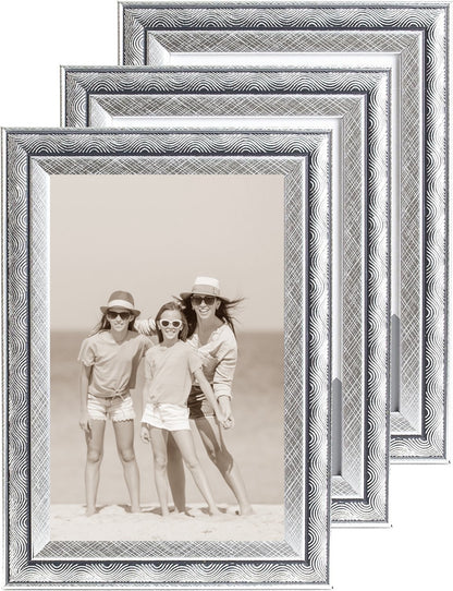 6 x 4 Picture Frame, Set of 3, Silver Swirl, Photo Frame, 6” x 4” (15cm x 10cm) - Daily Buy