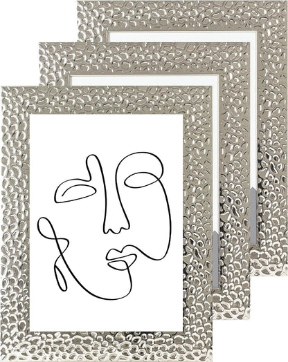 7 x 5 Picture Frame, Set of 3, Silver Raindrop Effect, Photo Frame, 7” x 5” (13cm x 18cm) - Daily Buy