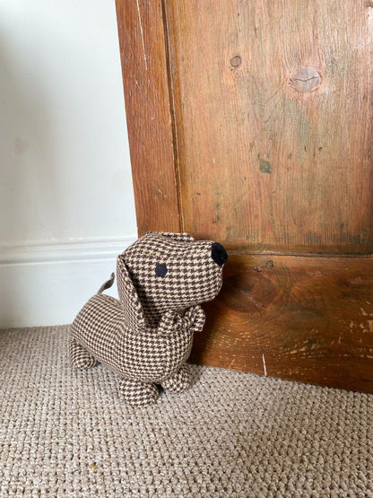 Brown Herringbone Fabric Sausage Dog Doorstop - Daily Buy