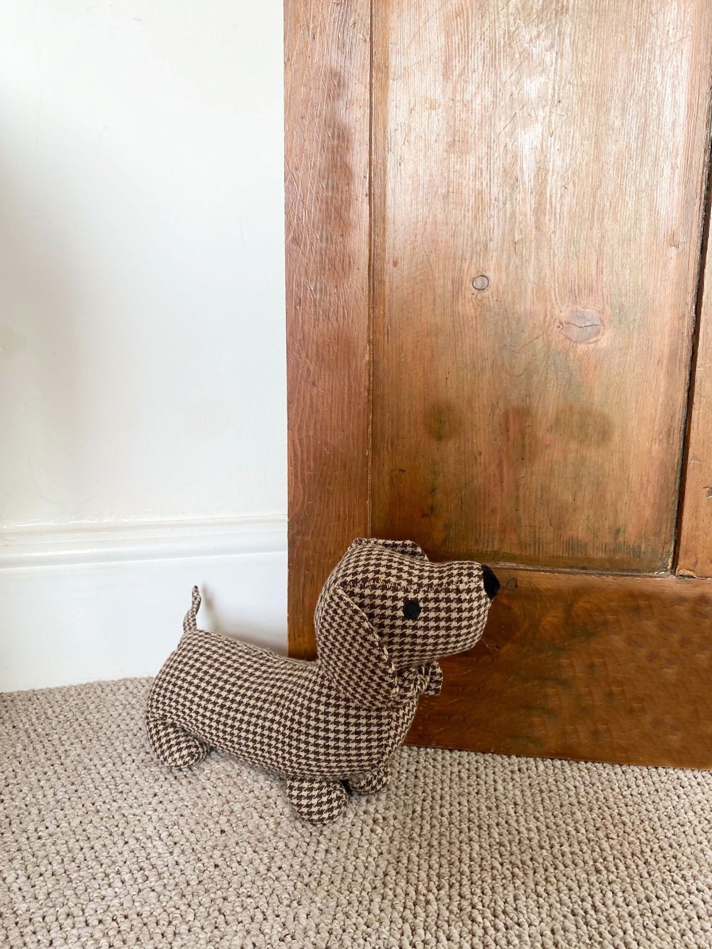 Brown Herringbone Fabric Sausage Dog Doorstop - Daily Buy