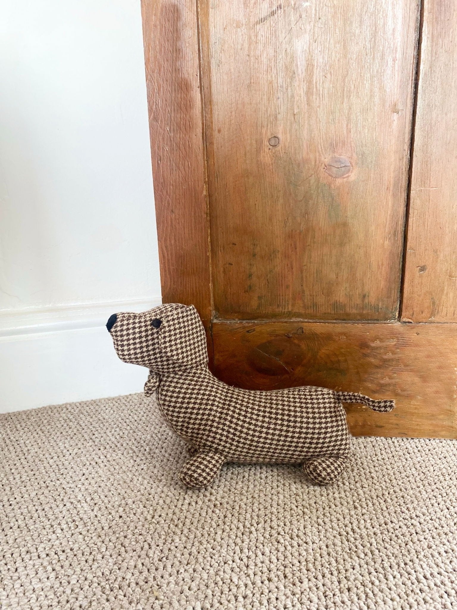 Brown Herringbone Fabric Sausage Dog Doorstop - Daily Buy