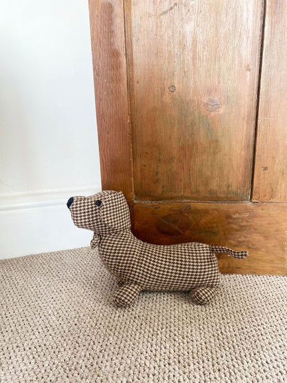 Brown Herringbone Fabric Sausage Dog Doorstop - Daily Buy