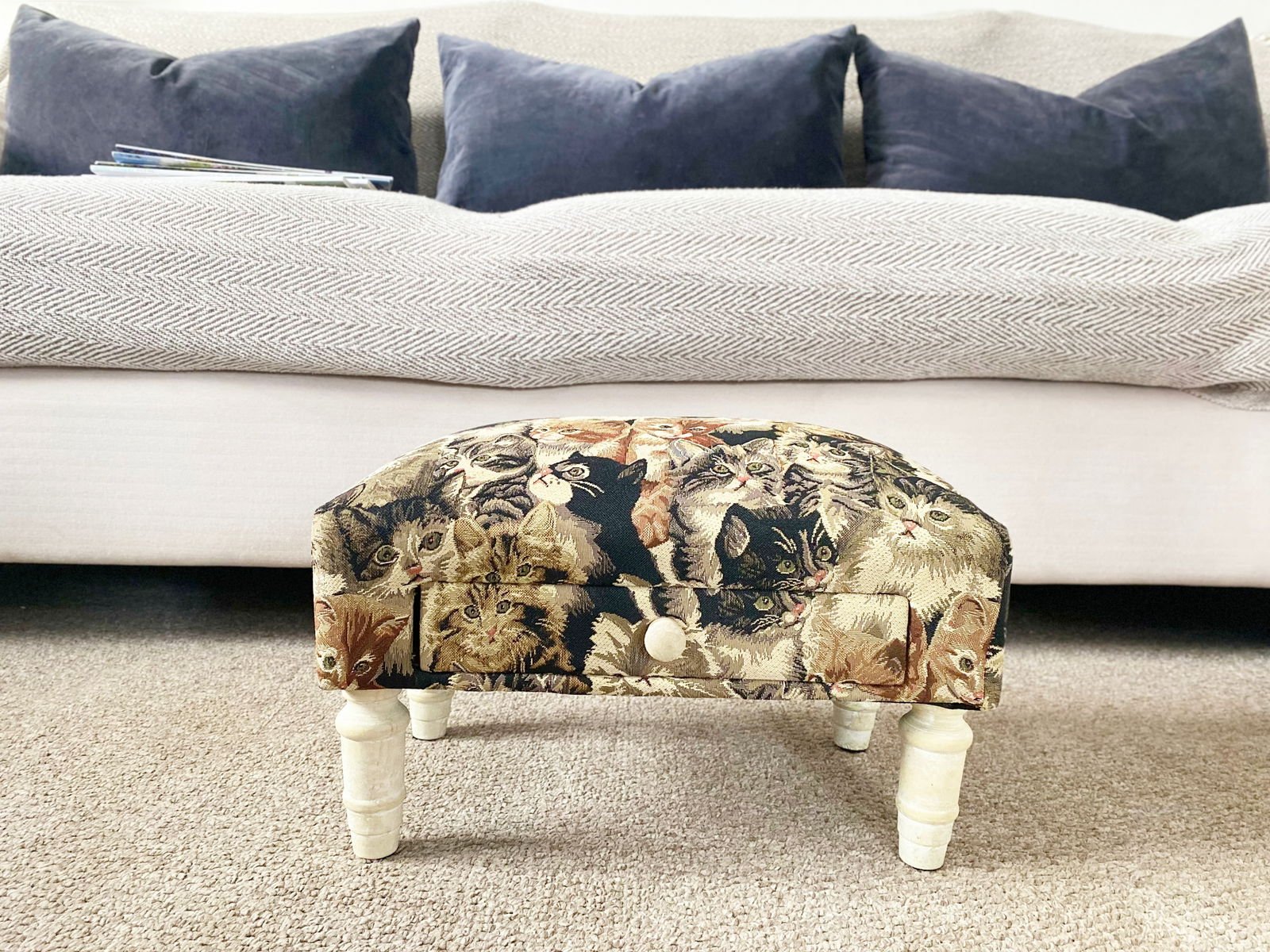 Cat Fabric Footstool with Drawer - Daily Buy