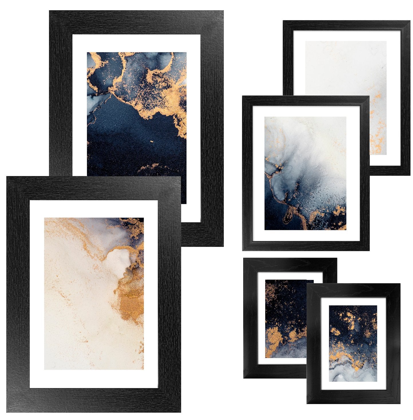 Collage Picture Frame Set, 6 Pieces, Black, A4, 8" x 10" and 7" x 5", Photo Frames - Daily Buy