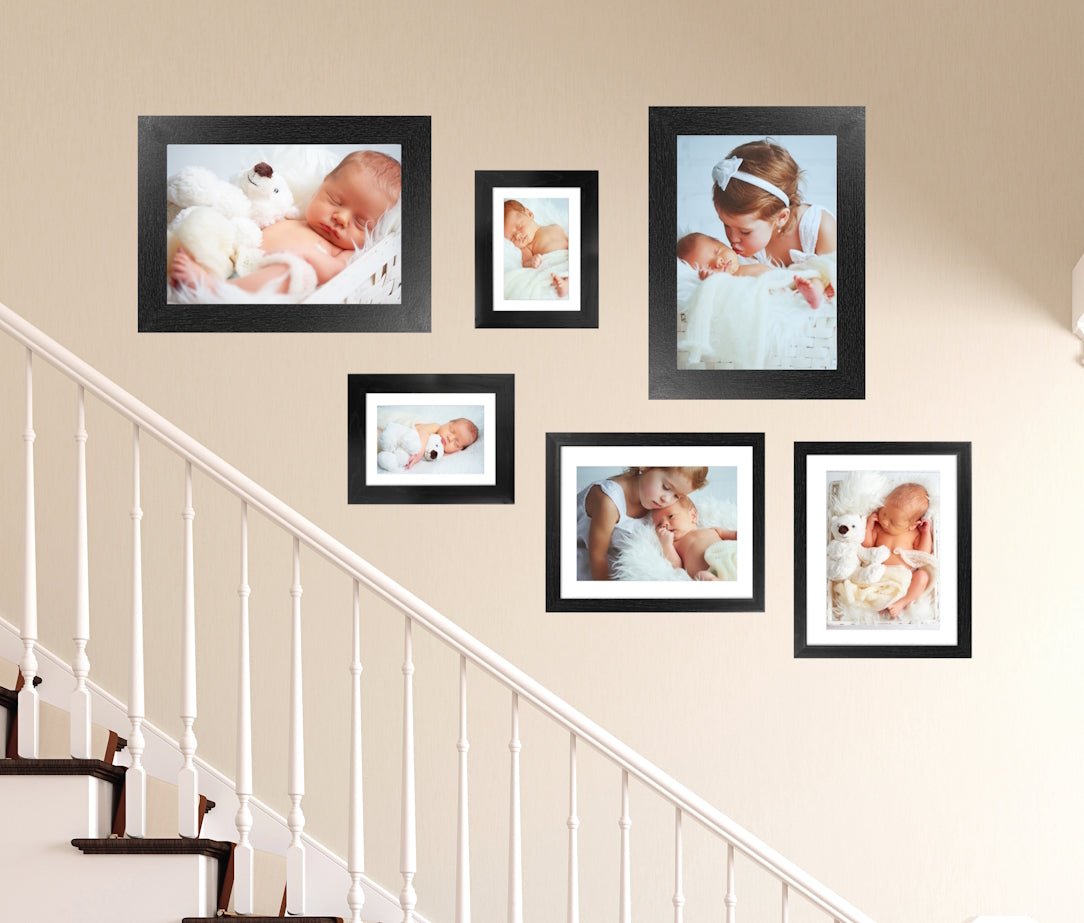 Collage Picture Frame Set, 6 Pieces, Black, A4, 8" x 10" and 7" x 5", Photo Frames - Daily Buy