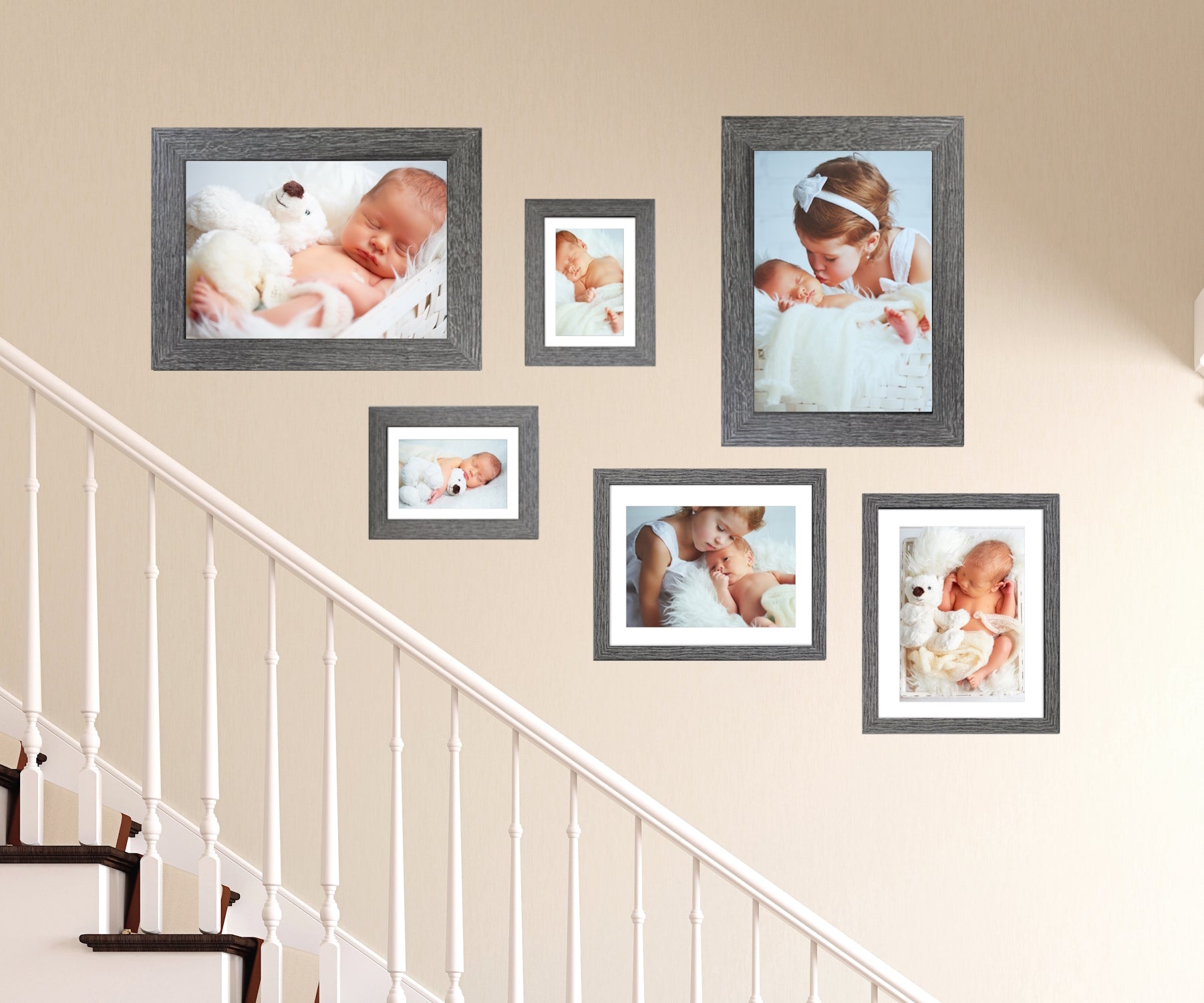 Collage Picture Frame Set, 6 Pieces, Dark Grey, A4, 8" x 10" and 7" x 5", Photo Frames - Daily Buy