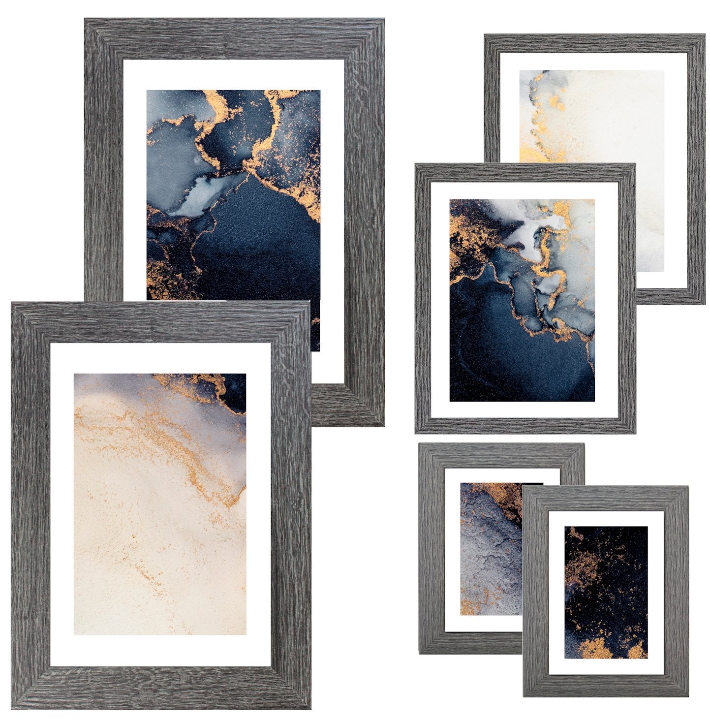 Collage Picture Frame Set, 6 Pieces, Dark Grey, A4, 8" x 10" and 7" x 5", Photo Frames - Daily Buy