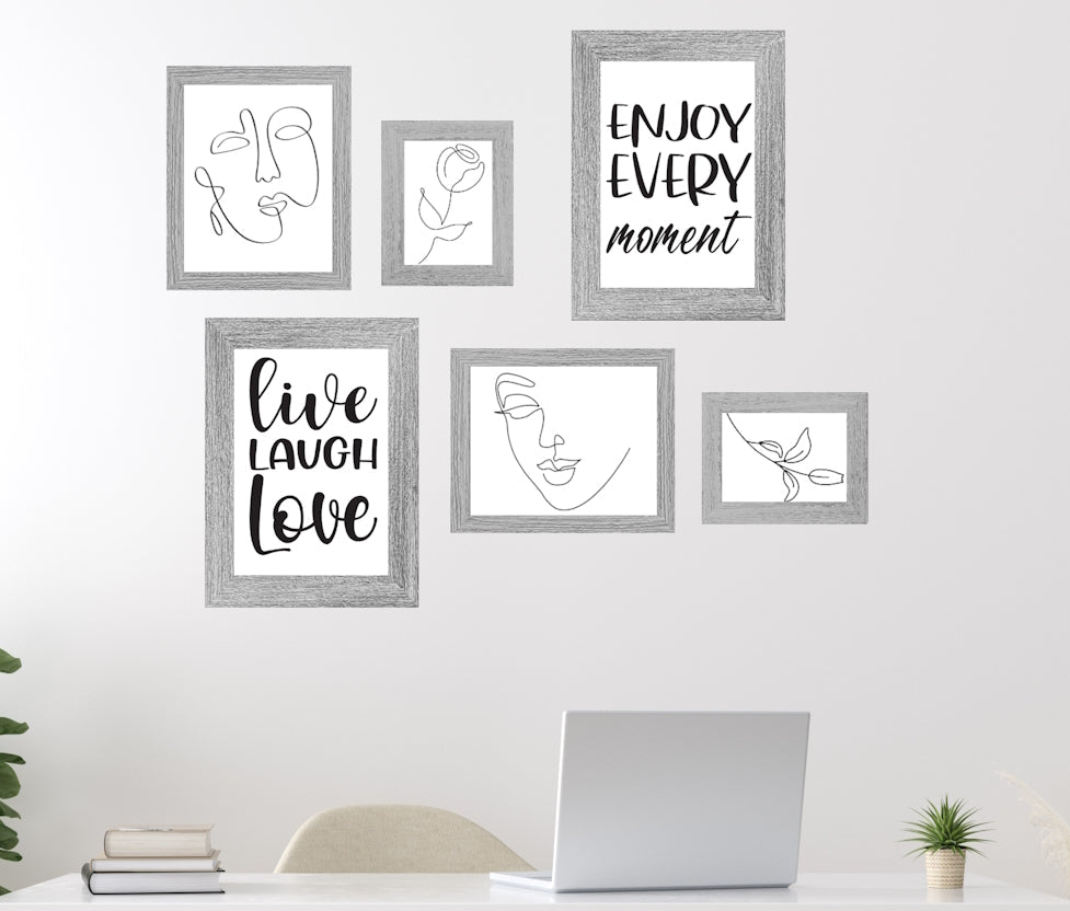 Collage Picture Frame Set, 6 Pieces, Light Grey, A4, 8" x 10" and 7" x 5", Photo Frames - Daily Buy