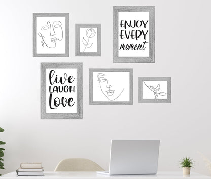 Collage Picture Frame Set, 6 Pieces, Light Grey, A4, 8" x 10" and 7" x 5", Photo Frames - Daily Buy