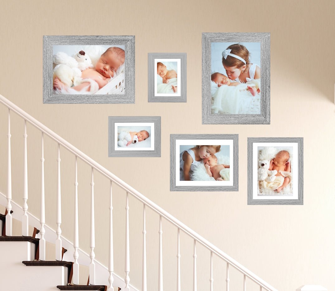Collage Picture Frame Set, 6 Pieces, Light Grey, A4, 8" x 10" and 7" x 5", Photo Frames - Daily Buy