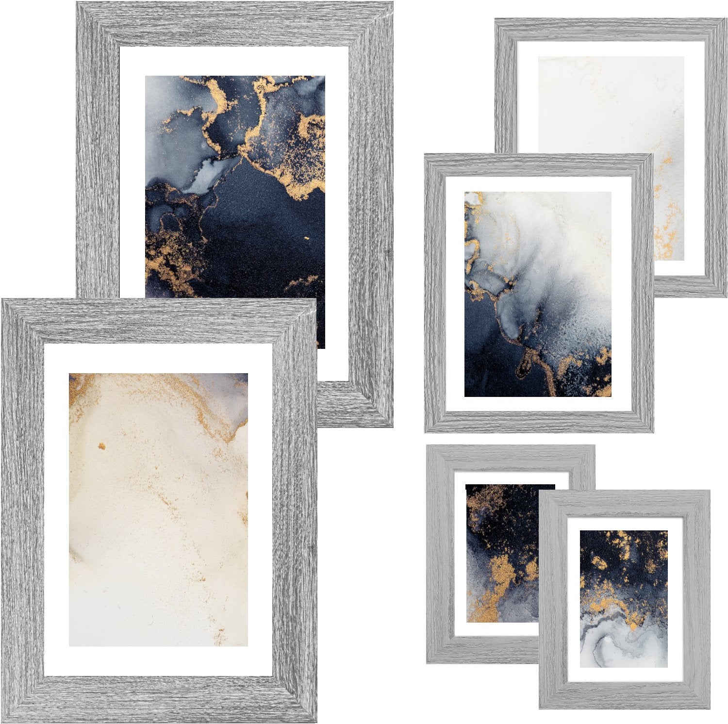Collage Picture Frame Set, 6 Pieces, Light Grey, A4, 8" x 10" and 7" x 5", Photo Frames - Daily Buy