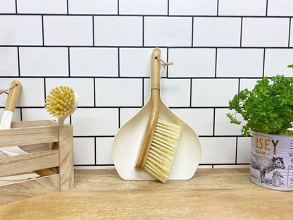 Cream Dustpan & Bamboo Wooden Brush - Daily Buy