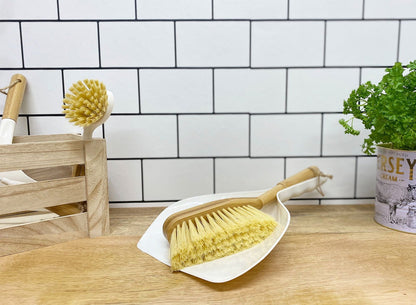 Cream Dustpan & Bamboo Wooden Brush - Daily Buy