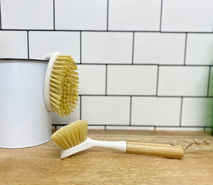 Cream Washing Up Brush with Bamboo Wooden Handle - Daily Buy