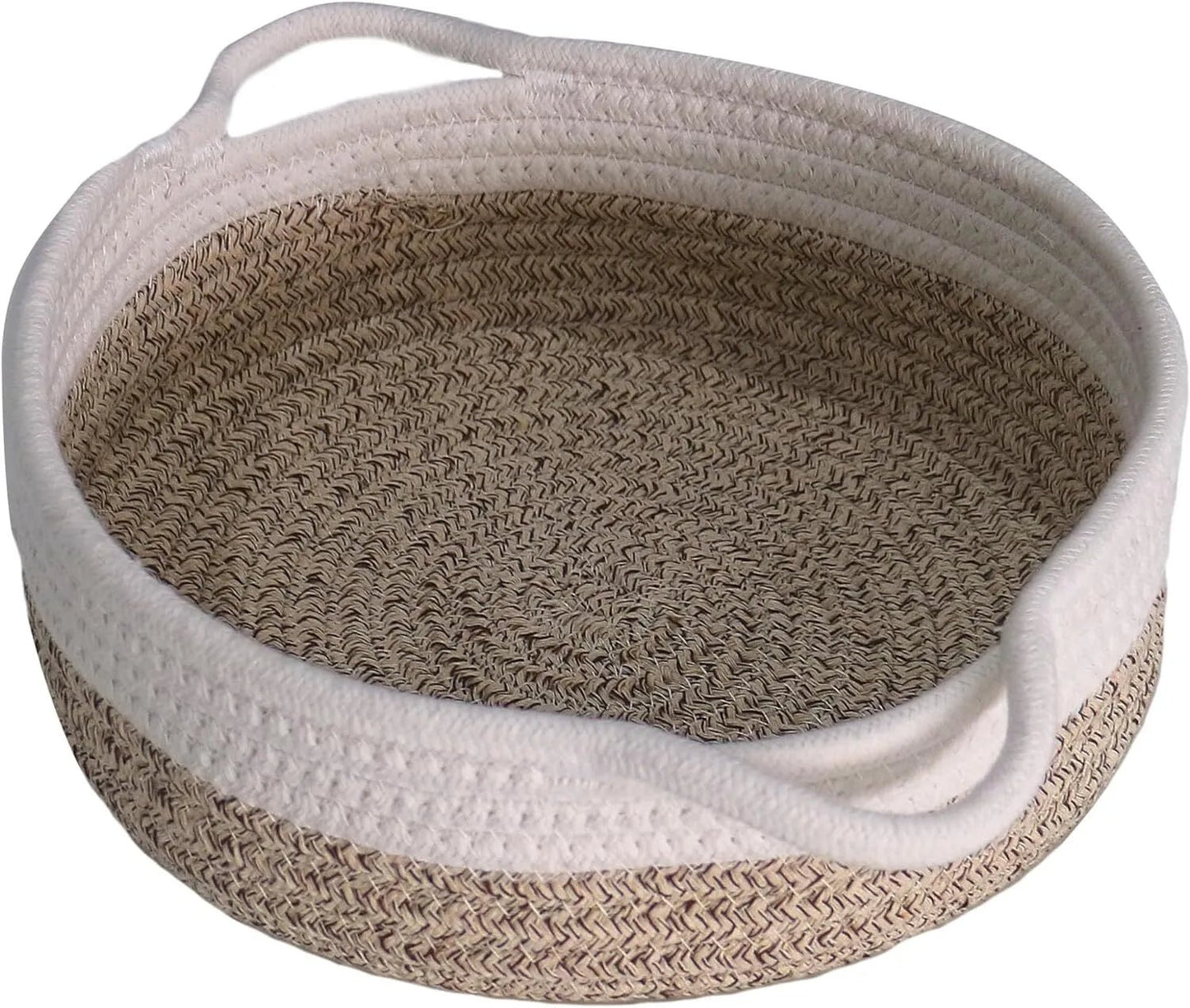 Fabric Storage Bowl, Stone, Cotton Rope Storage Baskets, 30cm x 24cm - Daily Buy