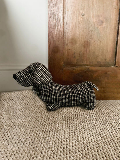 Grey Herringbone Fabric Sausage Dog Doorstop - Daily Buy