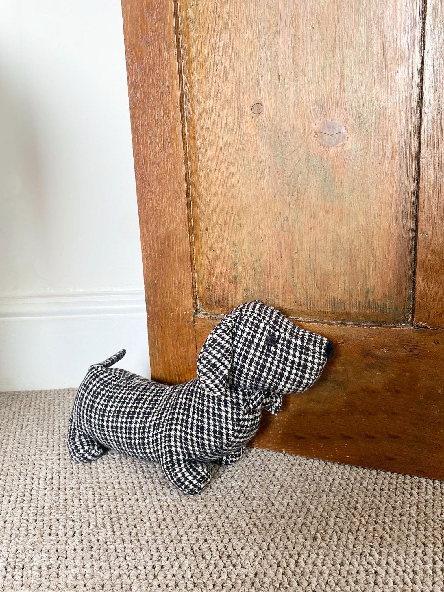 Grey Herringbone Fabric Sausage Dog Doorstop - Daily Buy