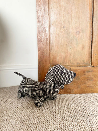 Grey Herringbone Fabric Sausage Dog Doorstop - Daily Buy