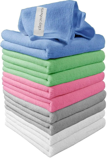 Microfibre Cloths, 10 Pack, 40cm x 30cm, Assorted, Lint - free Microfibre Cleaning Cloths - Daily Buy