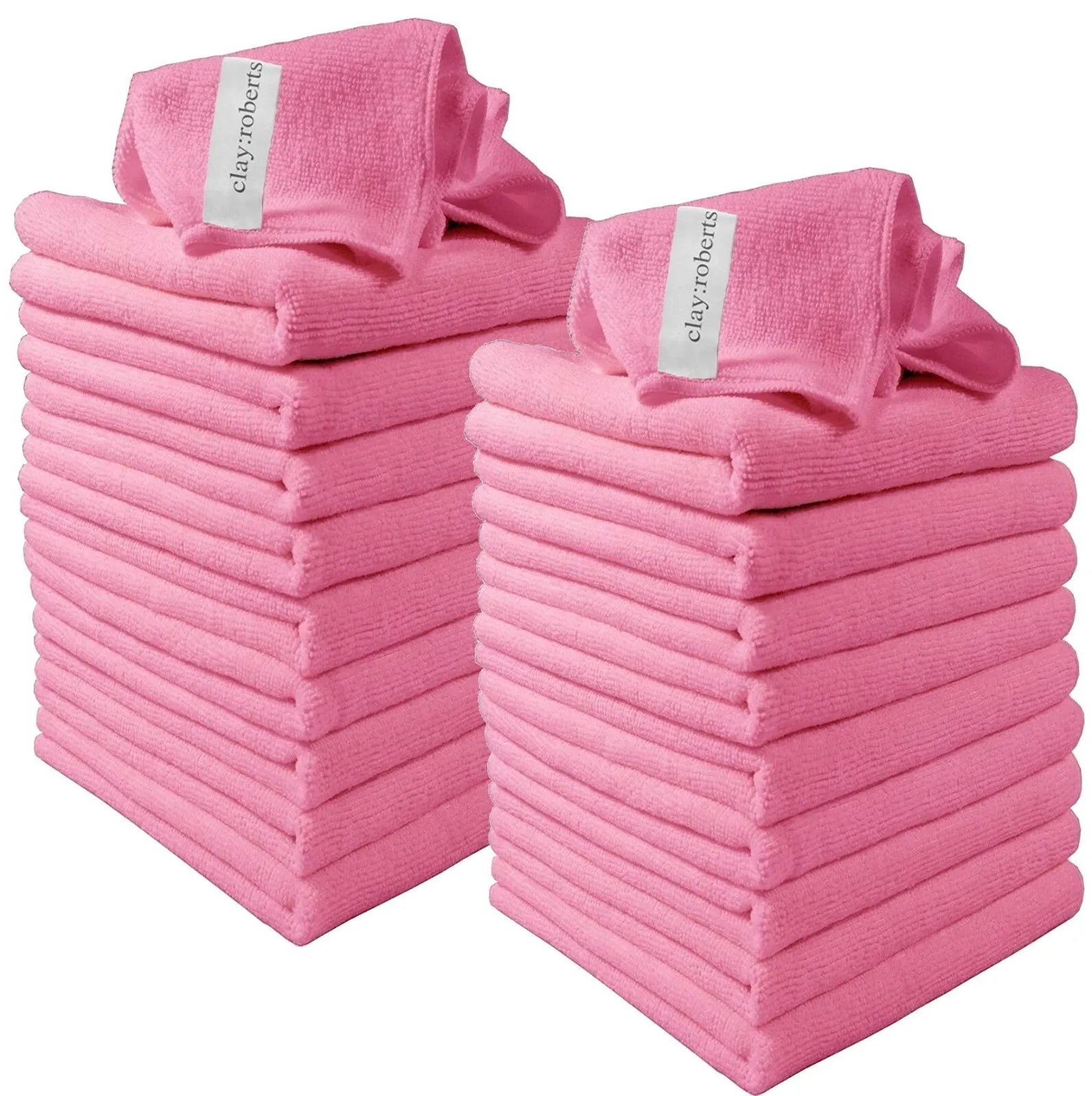 Microfibre Cloths, 20 Pack, 40cm x 30cm, Pink, Lint - free Microfibre Cleaning Cloths - Daily Buy