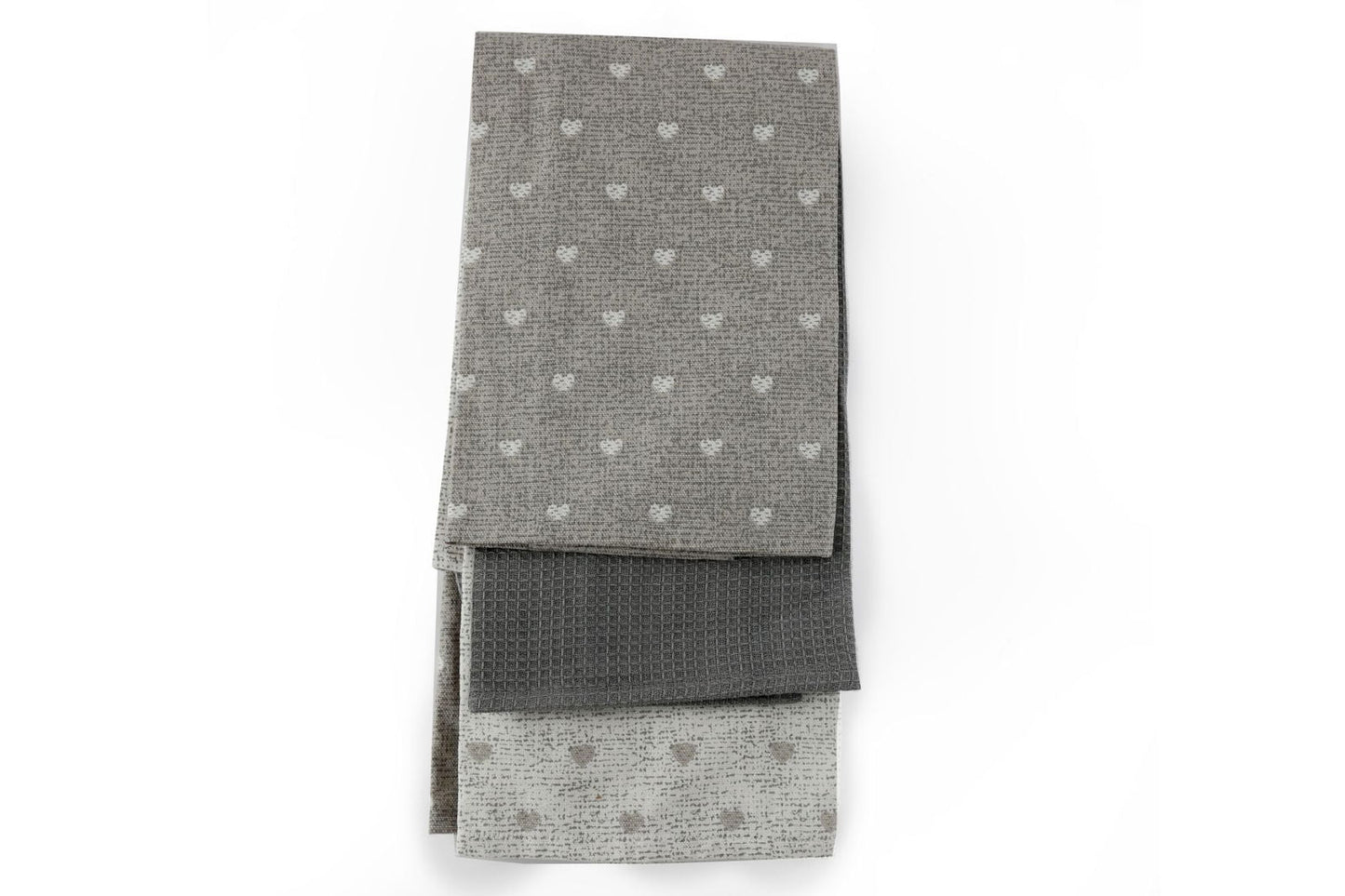 Pack of 3 Kitchen Tea Towels With A Grey Heart Print Design - Daily Buy