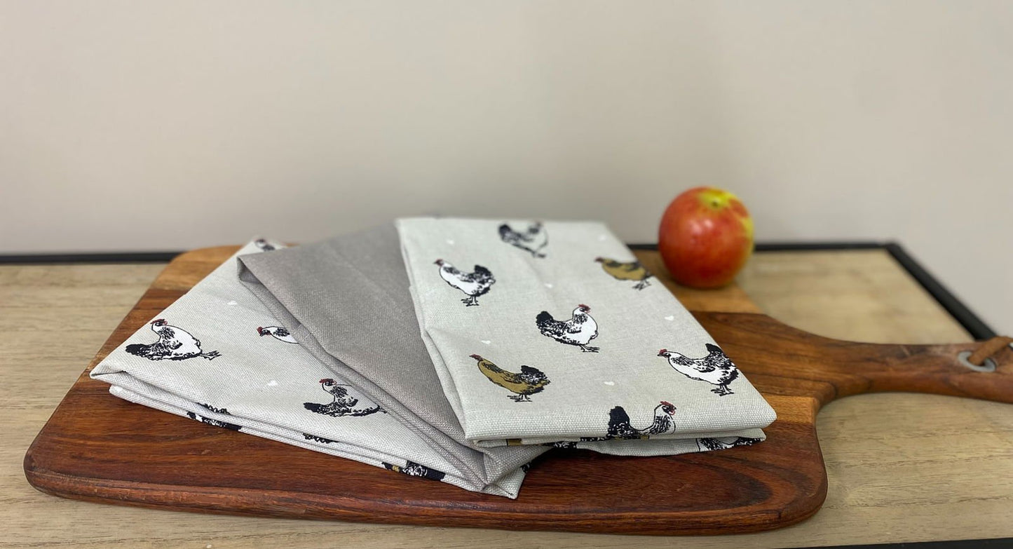 Pack of Three Tea Towels With A Chicken Print Design - Daily Buy