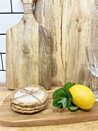Set of Four Braided Round Jute and Cream Coaster - Daily Buy