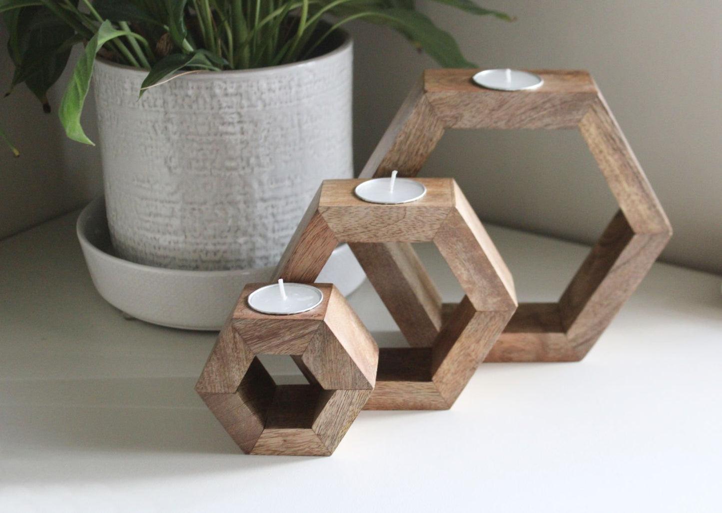 Set of Three Hexagon Tealight Holders 20cm - Daily Buy