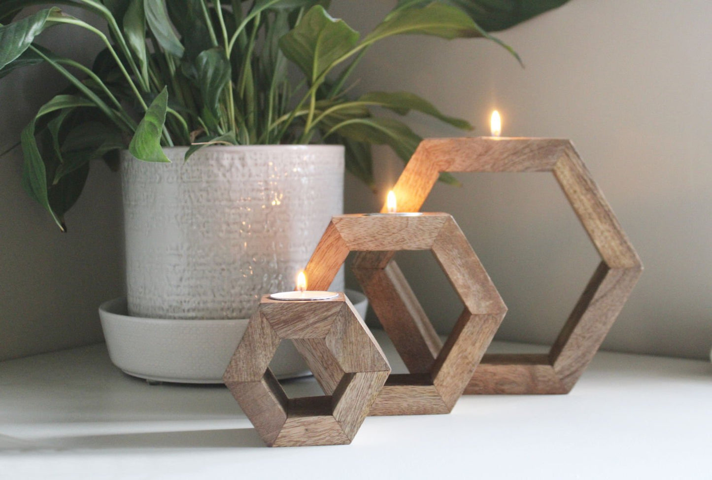 Set of Three Hexagon Tealight Holders 20cm - Daily Buy