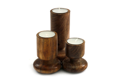 Set of Three Wooden Candlestick or Tea Light Holders - Daily Buy