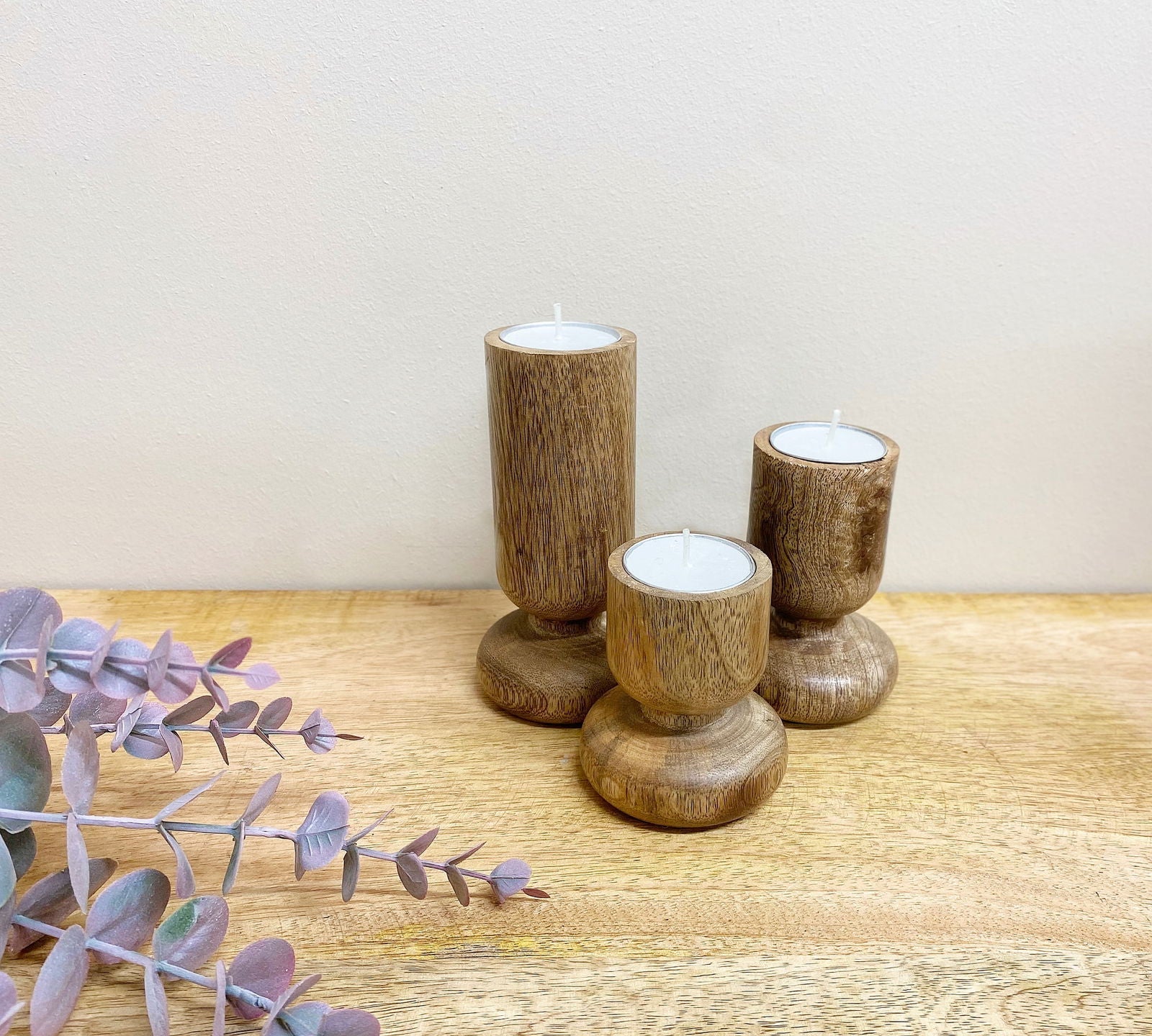 Set of Three Wooden Candlestick or Tea Light Holders - Daily Buy