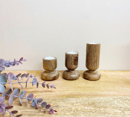 Set of Three Wooden Candlestick or Tea Light Holders - Daily Buy