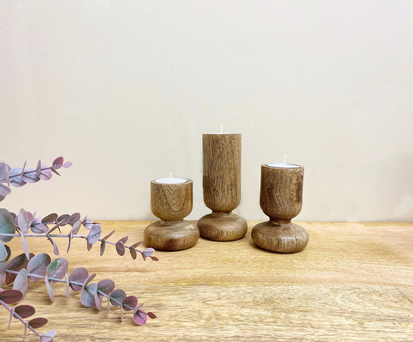 Set of Three Wooden Candlestick or Tea Light Holders - Daily Buy