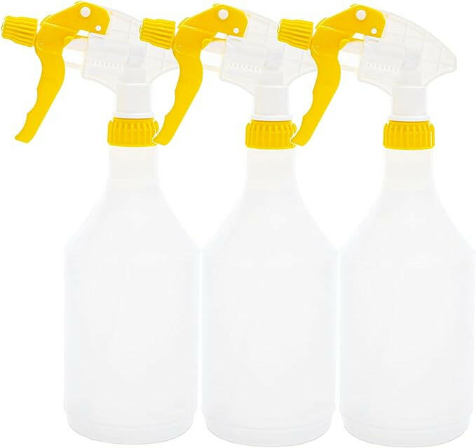 Spray Bottles, Mist & Jet Settings, Yellow, 3 Pack, 750ml Capacity, Imprinted Measuring Gauge - Daily Buy