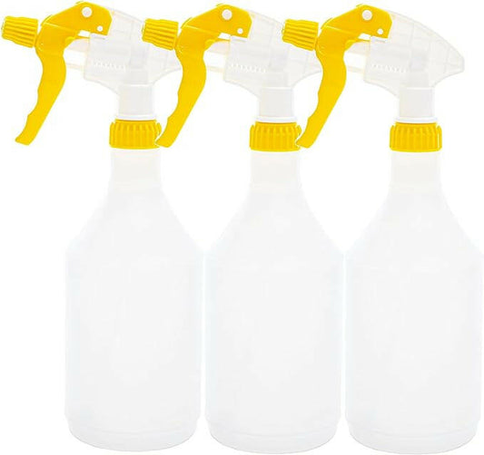 Spray Bottles, Mist & Jet Settings, Yellow, 3 Pack, 750ml Capacity, Imprinted Measuring Gauge - Daily Buy