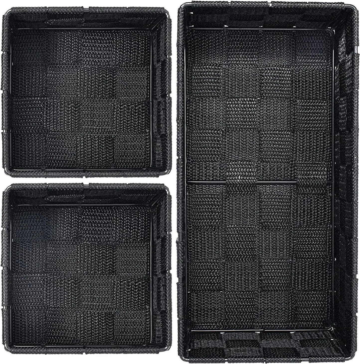 Storage Baskets, 3 Set, Woven, Black, Woven Storage Baskets, Assorted Sizes - Daily Buy