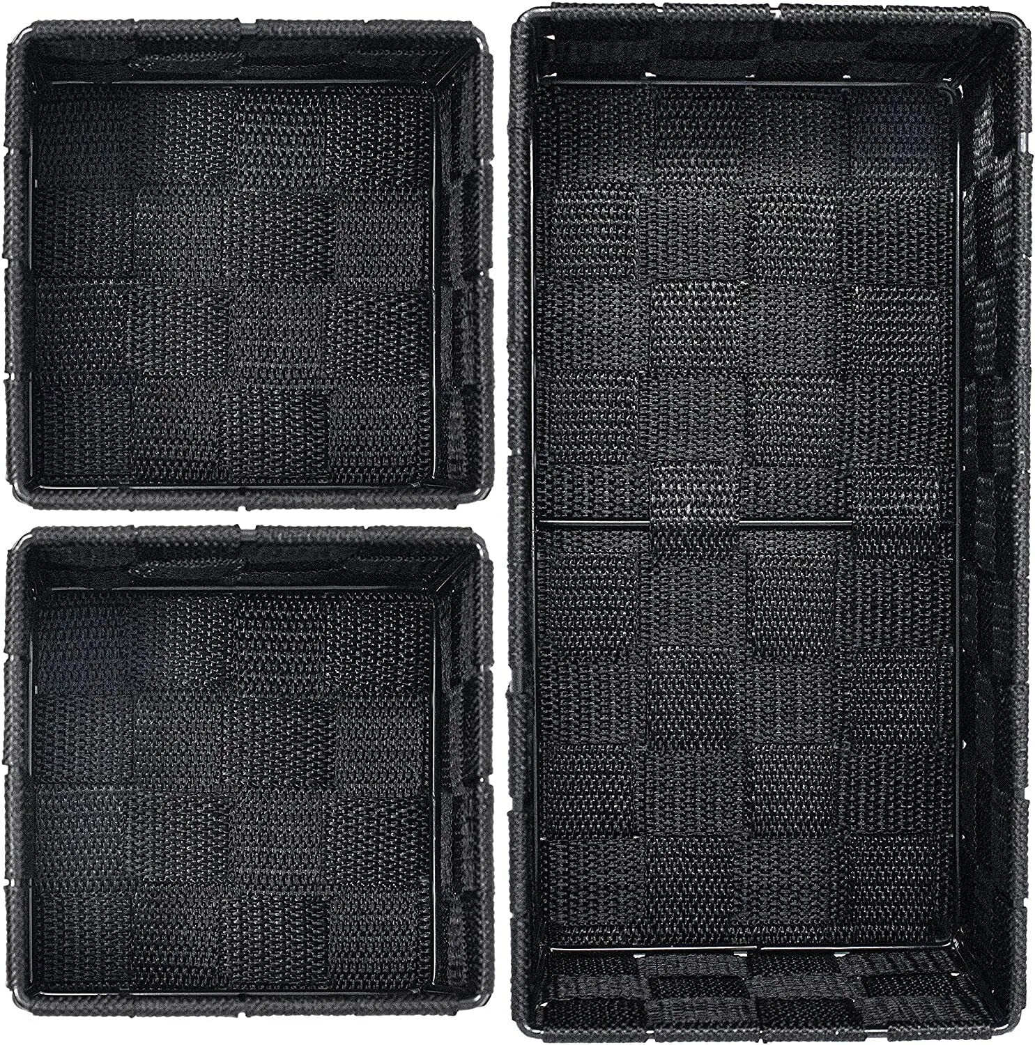 Storage Baskets, 3 Set, Woven, Black, Woven Storage Baskets, Assorted Sizes - Daily Buy