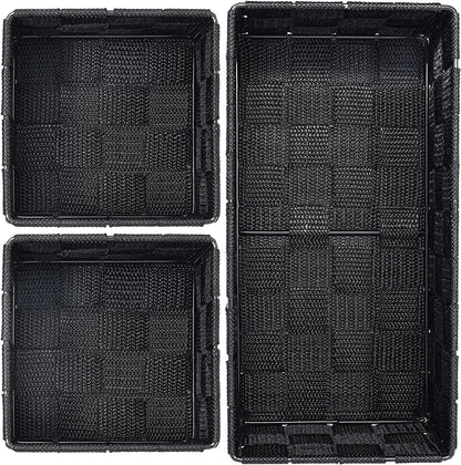 Storage Baskets, 3 Set, Woven, Black, Woven Storage Baskets, Assorted Sizes - Daily Buy