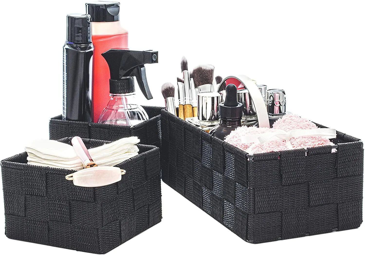 Storage Baskets, 3 Set, Woven, Black, Woven Storage Baskets, Assorted Sizes - Daily Buy