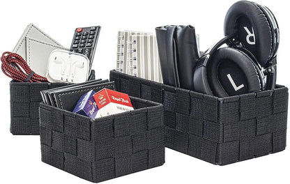 Storage Baskets, 3 Set, Woven, Black, Woven Storage Baskets, Assorted Sizes - Daily Buy
