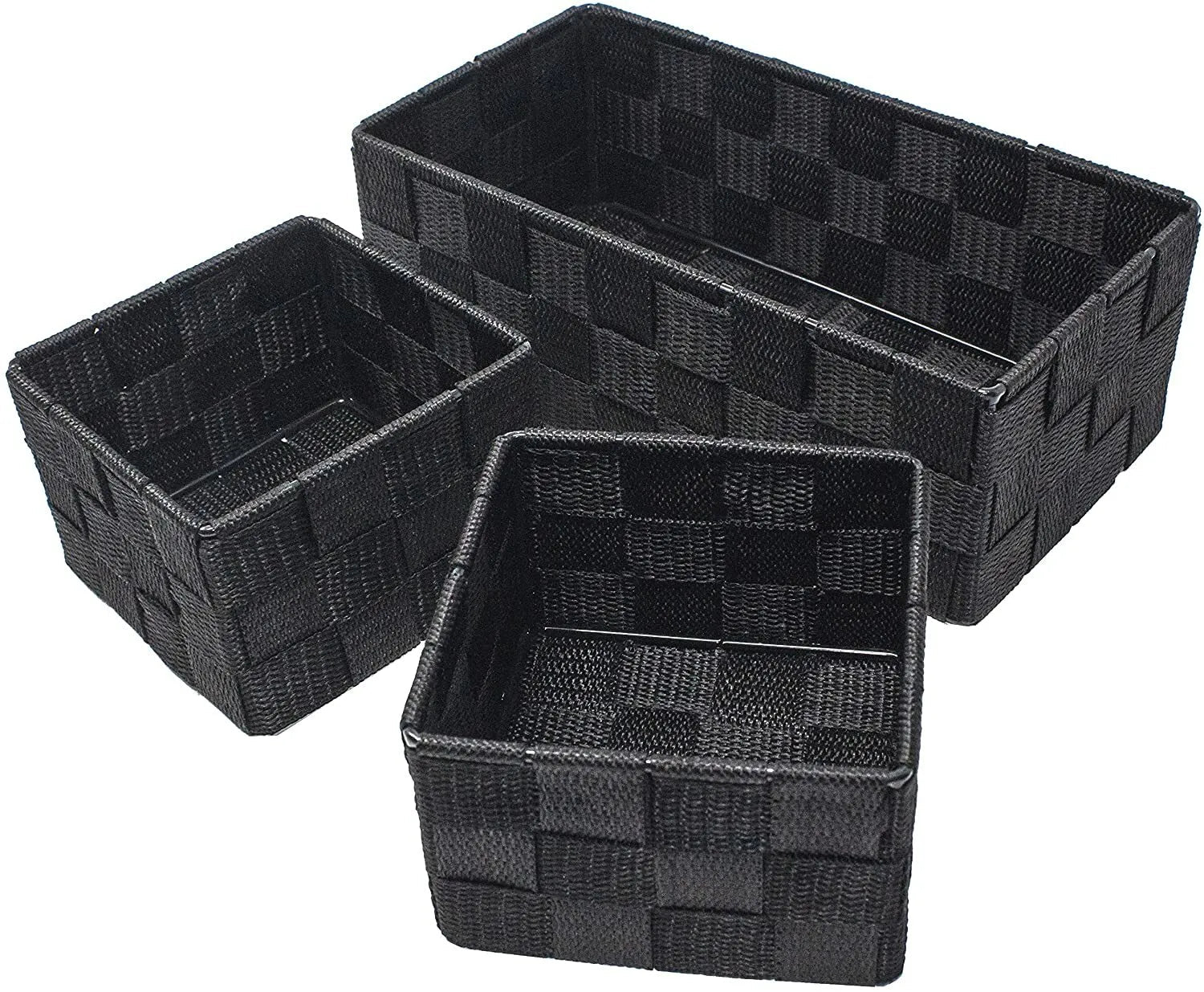 Storage Baskets, 3 Set, Woven, Black, Woven Storage Baskets, Assorted Sizes - Daily Buy